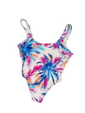 WOMENS NWT COLORFUL PALM TREE BEACH X-LARGE ONE PEICE BATHINGSUIT (AA5)